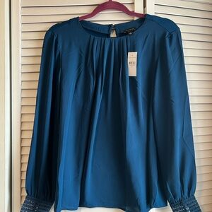 Ann Taylor Teal Blouse with Pleated Design